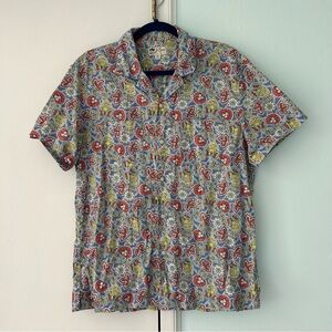 J.Crew Short Sleeve Paisley Slub Cotton Camp Collar Shirt, size M